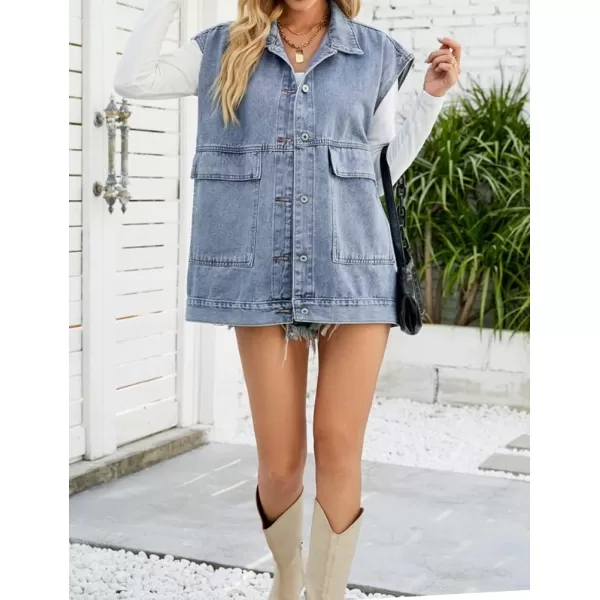 IDEALSANXUN Jean Vest for Women Fashion Oversized Jean Jacket Denim Vest Casual Sleeveless Tops Jackets WaistcoatBlue