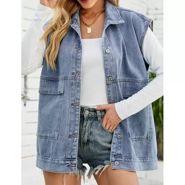 IDEALSANXUN Jean Vest for Women Fashion Oversized Jean Jacket Denim Vest Casual Sleeveless Tops Jackets WaistcoatBlue