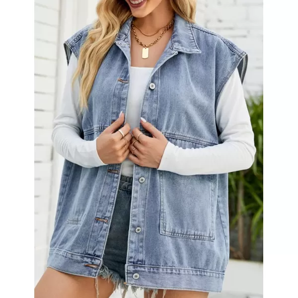 IDEALSANXUN Jean Vest for Women Fashion Oversized Jean Jacket Denim Vest Casual Sleeveless Tops Jackets WaistcoatBlue