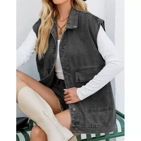 IDEALSANXUN Jean Vest for Women Fashion Oversized Jean Jacket Denim Vest Casual Sleeveless Tops Jackets WaistcoatGrey