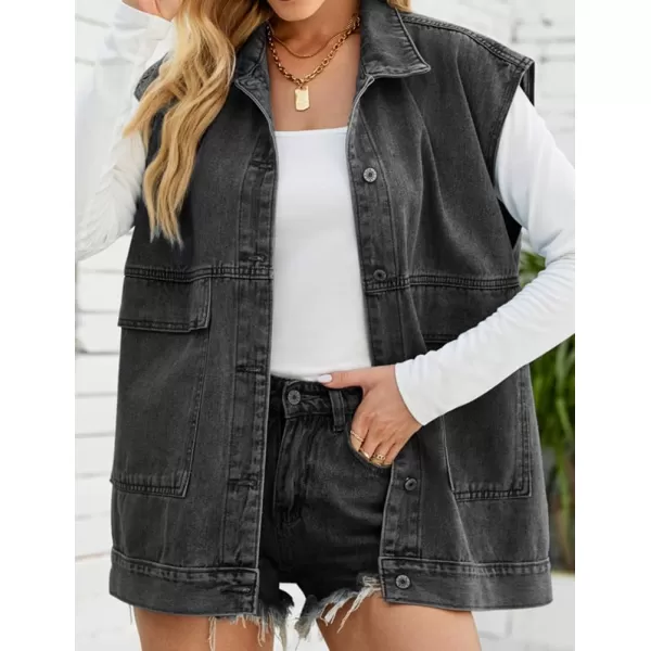 IDEALSANXUN Jean Vest for Women Fashion Oversized Jean Jacket Denim Vest Casual Sleeveless Tops Jackets WaistcoatGrey