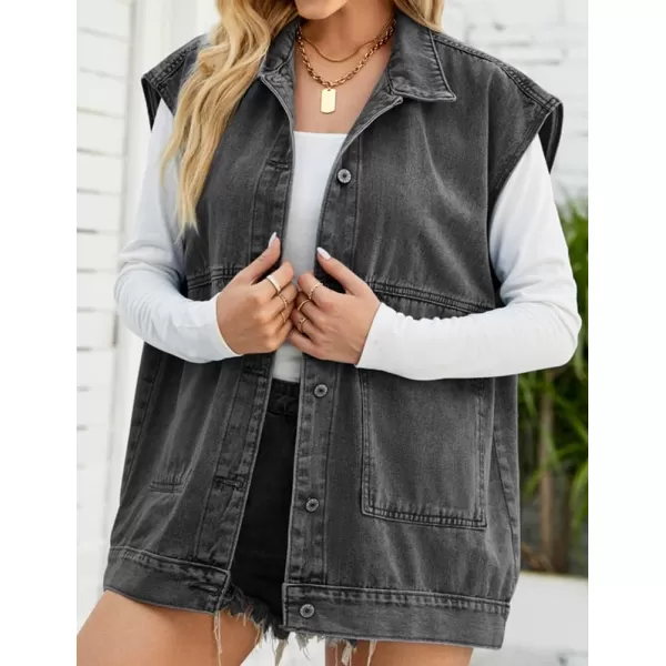 IDEALSANXUN Jean Vest for Women Fashion Oversized Jean Jacket Denim Vest Casual Sleeveless Tops Jackets WaistcoatGrey