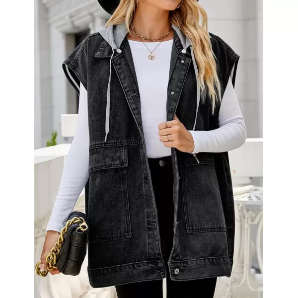 IDEALSANXUN Jean Vest for Women Fashion Oversized Jean Jacket Denim Vest Casual Sleeveless Tops Jackets WaistcoatHooded Black