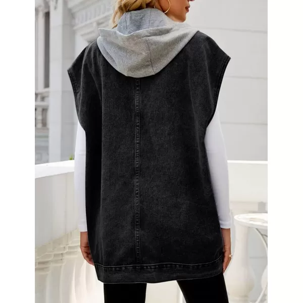 IDEALSANXUN Jean Vest for Women Fashion Oversized Jean Jacket Denim Vest Casual Sleeveless Tops Jackets WaistcoatHooded Black