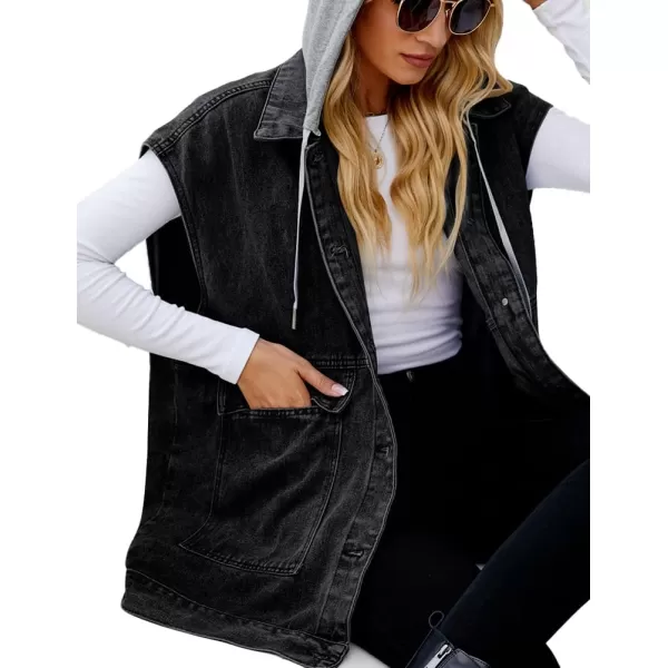 IDEALSANXUN Jean Vest for Women Fashion Oversized Jean Jacket Denim Vest Casual Sleeveless Tops Jackets WaistcoatHooded Black