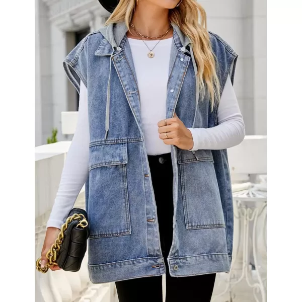IDEALSANXUN Jean Vest for Women Fashion Oversized Jean Jacket Denim Vest Casual Sleeveless Tops Jackets WaistcoatHooded Blue