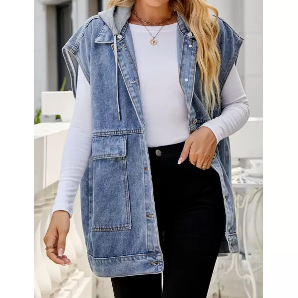 IDEALSANXUN Jean Vest for Women Fashion Oversized Jean Jacket Denim Vest Casual Sleeveless Tops Jackets WaistcoatHooded Blue