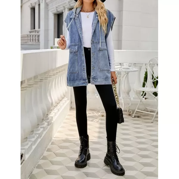 IDEALSANXUN Jean Vest for Women Fashion Oversized Jean Jacket Denim Vest Casual Sleeveless Tops Jackets WaistcoatHooded Blue