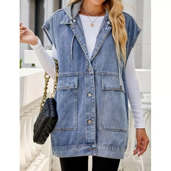 IDEALSANXUN Jean Vest for Women Fashion Oversized Jean Jacket Denim Vest Casual Sleeveless Tops Jackets WaistcoatHooded Blue