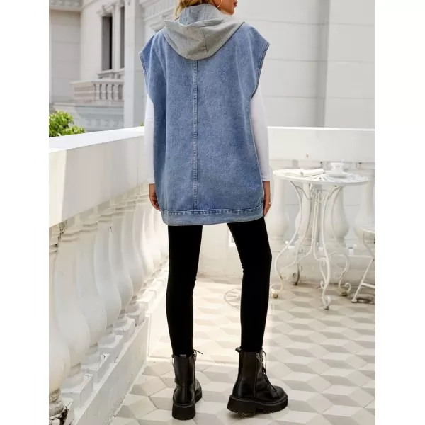 IDEALSANXUN Jean Vest for Women Fashion Oversized Jean Jacket Denim Vest Casual Sleeveless Tops Jackets WaistcoatHooded Blue