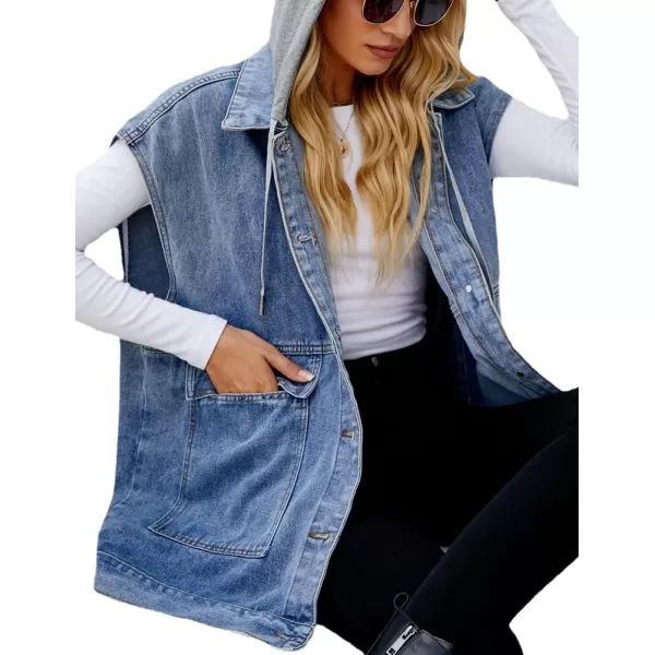 IDEALSANXUN Jean Vest for Women Fashion Oversized Jean Jacket Denim Vest Casual Sleeveless Tops Jackets WaistcoatHooded Blue