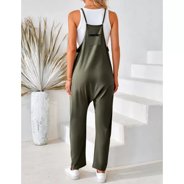 IDEALSANXUN Jumpsuits for Women Wide Leg Spaghetti Strap Cotton Stretchy Overalls Romper 2023Army