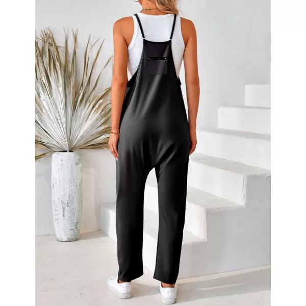 IDEALSANXUN Jumpsuits for Women Wide Leg Spaghetti Strap Cotton Stretchy Overalls Romper 2023Black