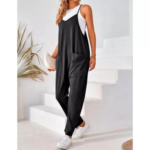 IDEALSANXUN Jumpsuits for Women Wide Leg Spaghetti Strap Cotton Stretchy Overalls Romper 2023Black