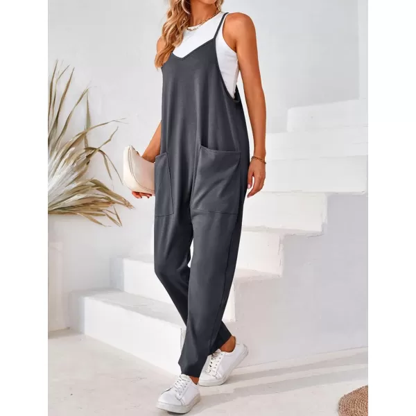 IDEALSANXUN Jumpsuits for Women Wide Leg Spaghetti Strap Cotton Stretchy Overalls Romper 2023Dark Grey