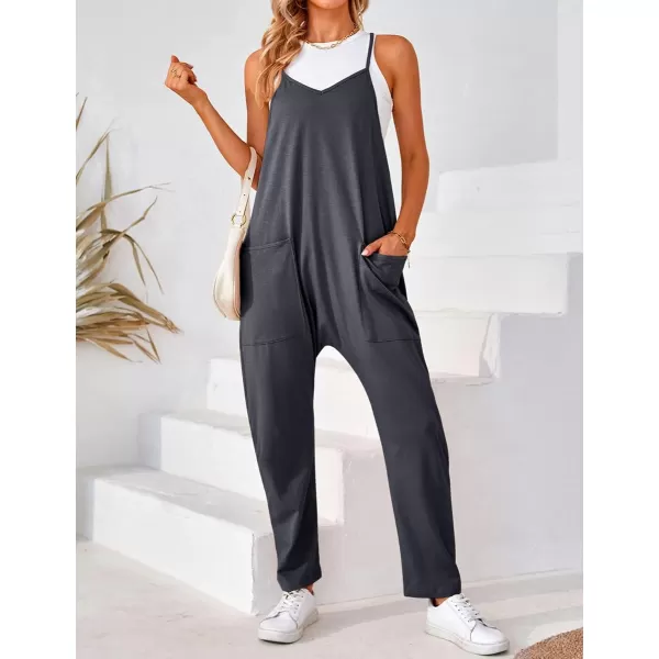IDEALSANXUN Jumpsuits for Women Wide Leg Spaghetti Strap Cotton Stretchy Overalls Romper 2023Dark Grey