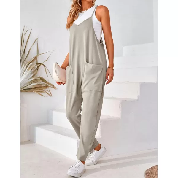 IDEALSANXUN Jumpsuits for Women Wide Leg Spaghetti Strap Cotton Stretchy Overalls Romper 2023Grey