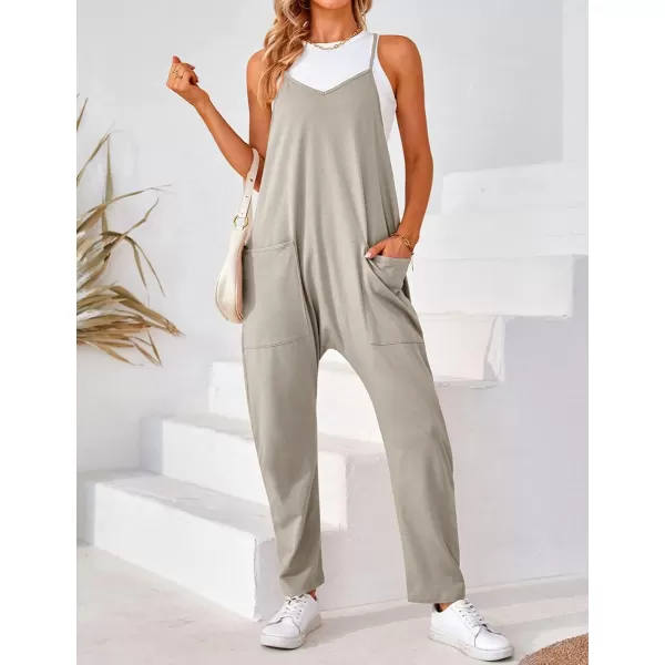 IDEALSANXUN Jumpsuits for Women Wide Leg Spaghetti Strap Cotton Stretchy Overalls Romper 2023Grey