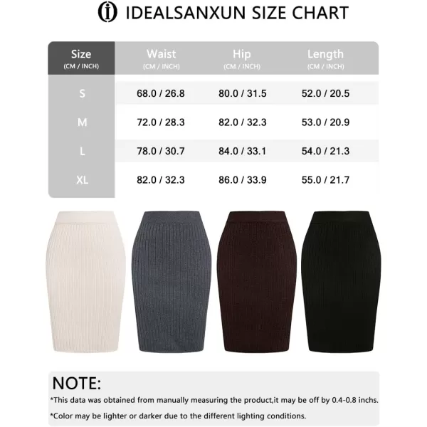 IDEALSANXUN Knit Skirts for Women Trendy 2023 Fall Winter High Waisted Knee Length Bodycon Pencil Ribbed Midi Skirt with SlitBeige