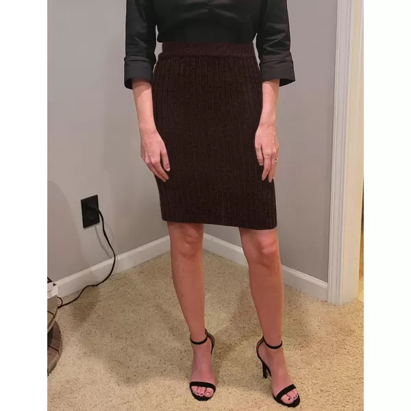 IDEALSANXUN Knit Skirts for Women Trendy 2023 Fall Winter High Waisted Knee Length Bodycon Pencil Ribbed Midi Skirt with SlitCoffee