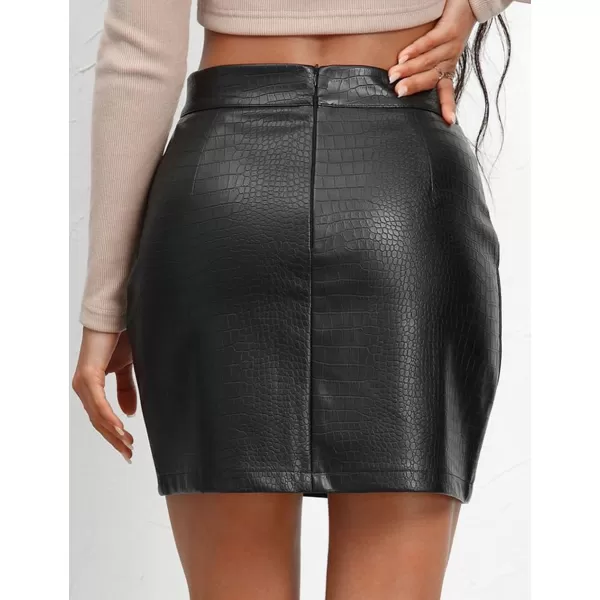 IDEALSANXUN Leather Mini Skirt for Women High Waisted Bodycon Fall Winter Pencil Skirts with SlitBlack