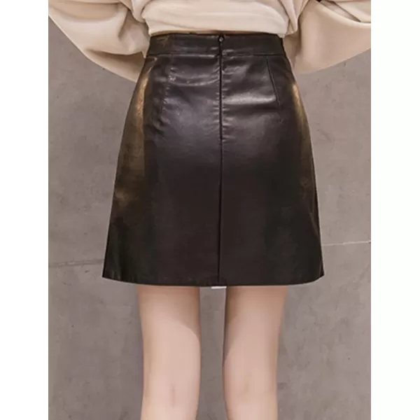 IDEALSANXUN Leather Mini Skirt for Women High Waisted PU A Line Glossy Fall SkirtsBlack