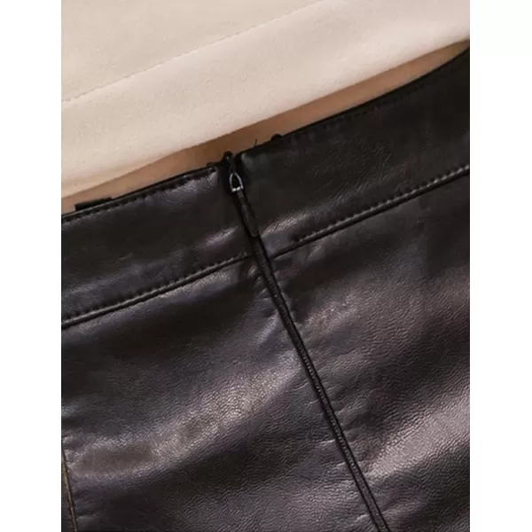 IDEALSANXUN Leather Mini Skirt for Women High Waisted PU A Line Glossy Fall SkirtsBlack