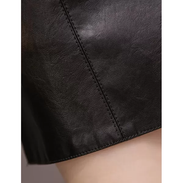 IDEALSANXUN Leather Mini Skirt for Women High Waisted PU A Line Glossy Fall SkirtsBlack