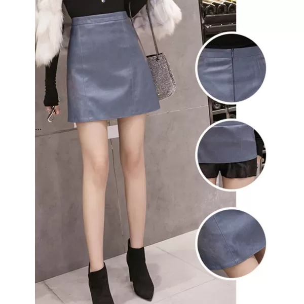 IDEALSANXUN Leather Mini Skirt for Women High Waisted PU A Line Glossy Fall SkirtsBlue