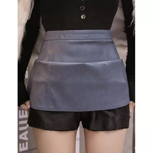 IDEALSANXUN Leather Mini Skirt for Women High Waisted PU A Line Glossy Fall SkirtsBlue