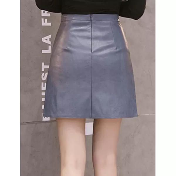 IDEALSANXUN Leather Mini Skirt for Women High Waisted PU A Line Glossy Fall SkirtsBlue