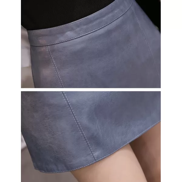 IDEALSANXUN Leather Mini Skirt for Women High Waisted PU A Line Glossy Fall SkirtsBlue