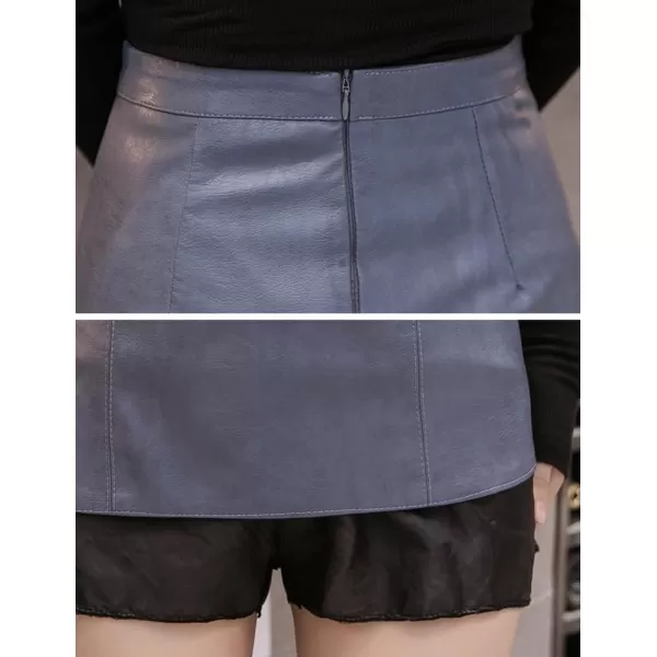 IDEALSANXUN Leather Mini Skirt for Women High Waisted PU A Line Glossy Fall SkirtsBlue