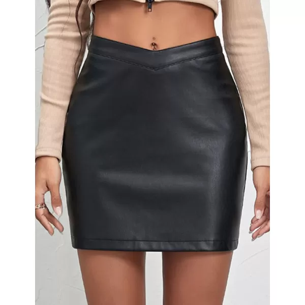 IDEALSANXUN Leather Mini Skirt for Women Pencil Bodycon V Waist Wrap Fall Winter Trendy Cute Short SkirtBlack