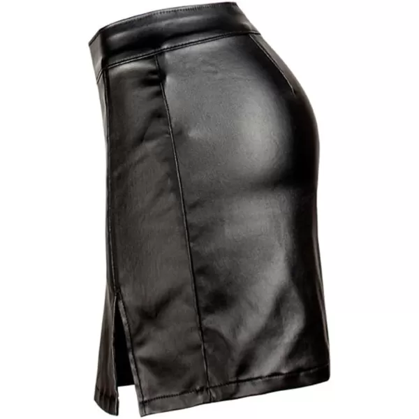 IDEALSANXUN Leather Skirts for Women 2023 Fall Winter High Waisted Bodycon Pencil Sexy Mini Skirt with SlitBlack