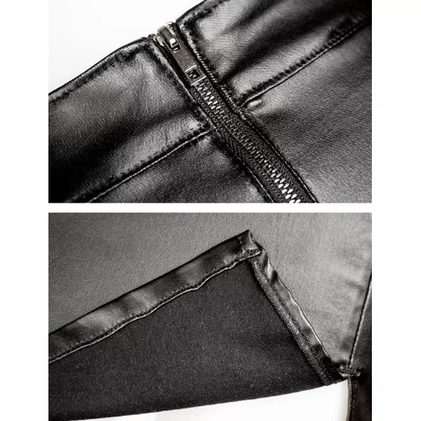 IDEALSANXUN Leather Skirts for Women 2023 Fall Winter High Waisted Bodycon Pencil Sexy Mini Skirt with SlitBlack