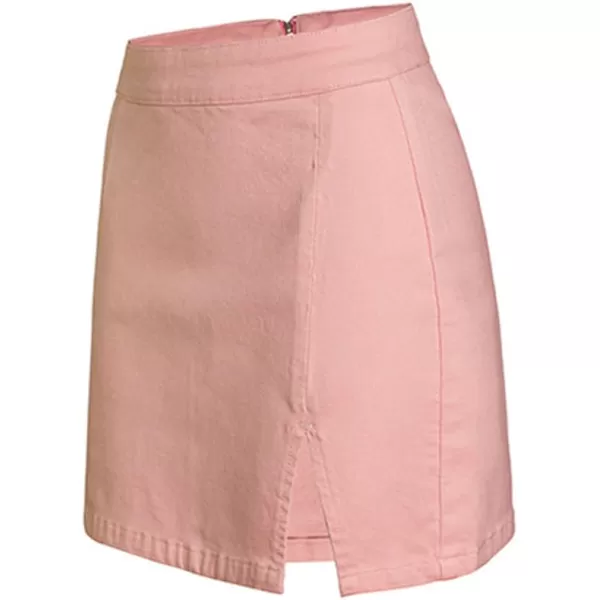 IDEALSANXUN Leather Skirts for Women 2023 Fall Winter High Waisted Bodycon Pencil Sexy Mini Skirt with SlitPink