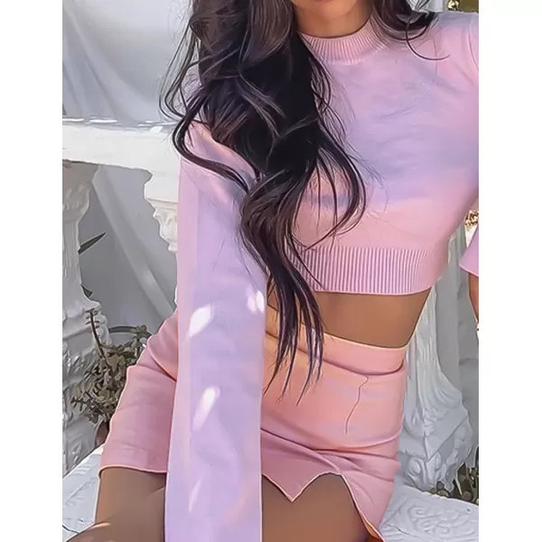 IDEALSANXUN Leather Skirts for Women 2023 Fall Winter High Waisted Bodycon Pencil Sexy Mini Skirt with SlitPink