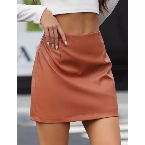 IDEALSANXUN Leather Skirts for Women High Waisted Mini SkirtBrown