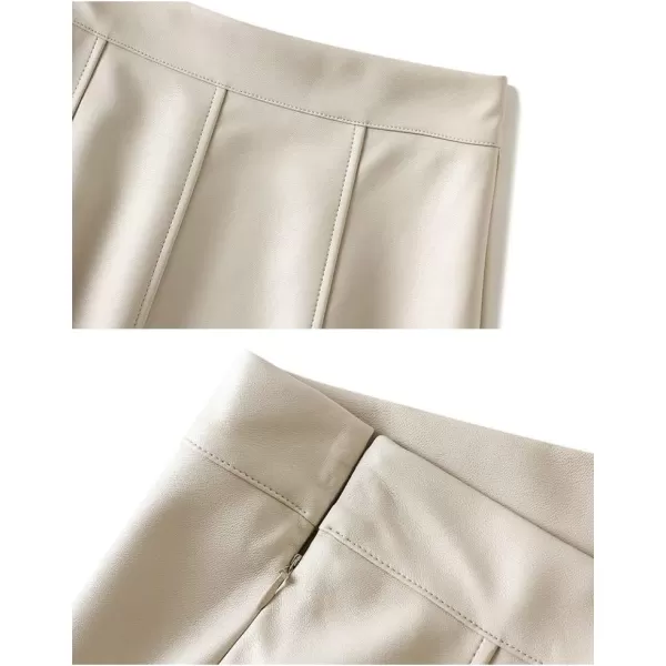 IDEALSANXUN Leather Skirts for Women Trendy High Waisted A Line Pu Leather Midi SkirtBeige