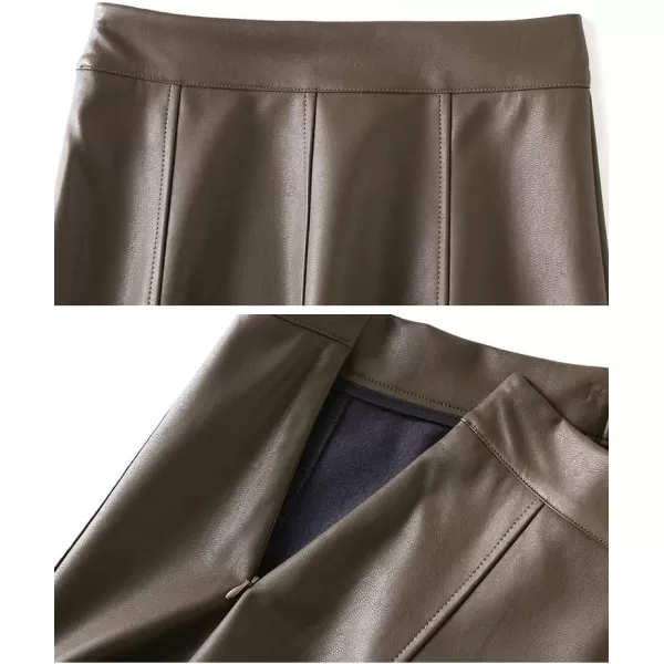IDEALSANXUN Leather Skirts for Women Trendy High Waisted A Line Pu Leather Midi SkirtKhaki