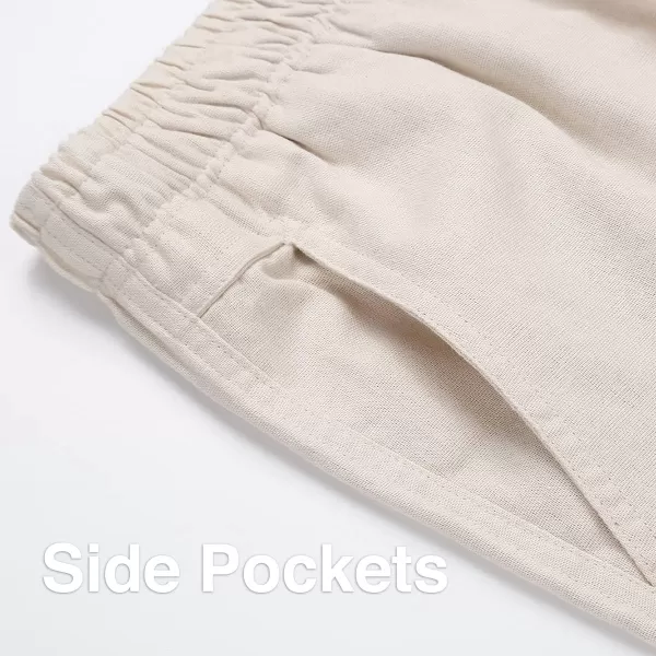 IDEALSANXUN Linen Pants Mens Elastic Waist Loose Fit Casual Cotton Linen Beach PantsBeige