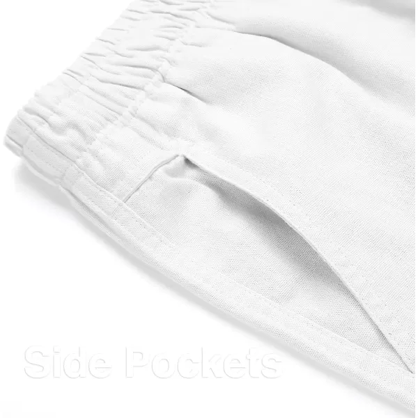 IDEALSANXUN Linen Pants Mens Elastic Waist Loose Fit Casual Cotton Linen Beach PantsWhite