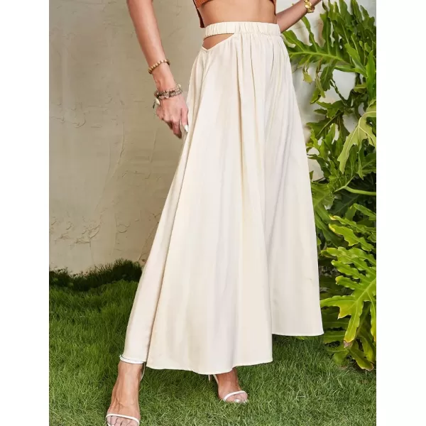 IDEALSANXUN Long Beach Skirt for Women Spring Summer 2024 High Waisted A Line Flowy Cotton Maxi SkirtBeige