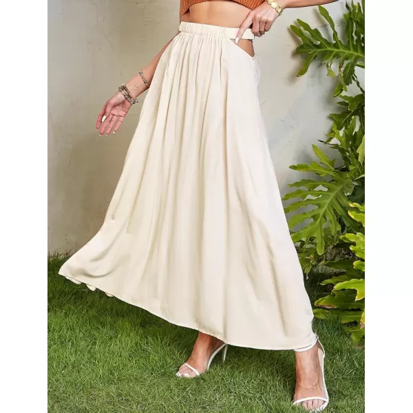 IDEALSANXUN Long Beach Skirt for Women Spring Summer 2024 High Waisted A Line Flowy Cotton Maxi SkirtBeige