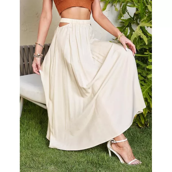 IDEALSANXUN Long Beach Skirt for Women Spring Summer 2024 High Waisted A Line Flowy Cotton Maxi SkirtBeige