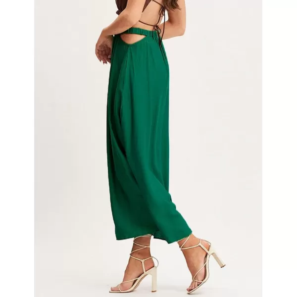 IDEALSANXUN Long Beach Skirt for Women Spring Summer 2024 High Waisted A Line Flowy Cotton Maxi SkirtGreen