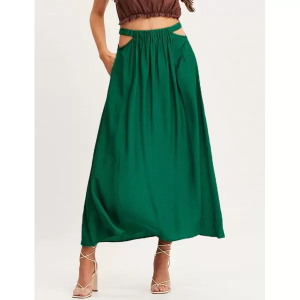 IDEALSANXUN Long Beach Skirt for Women Spring Summer 2024 High Waisted A Line Flowy Cotton Maxi SkirtGreen