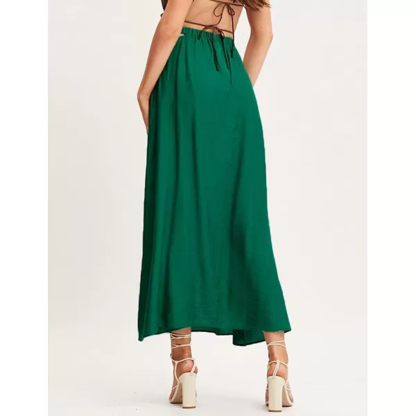 IDEALSANXUN Long Beach Skirt for Women Spring Summer 2024 High Waisted A Line Flowy Cotton Maxi SkirtGreen