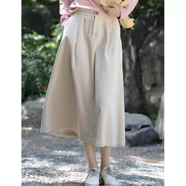 IDEALSANXUN Long Corduroy Skirt for Women High Waisted A Line Fall Winter Midi Skirt with PocketBeige